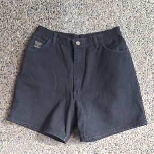Vintage 90s Wrangler For Women Black Denim High Waist Shorts Plus Size 16 Reg